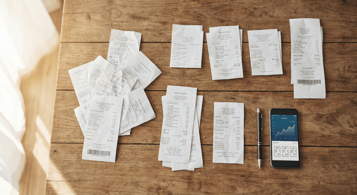 Receipts and a smartphone on a table for digital return tracking