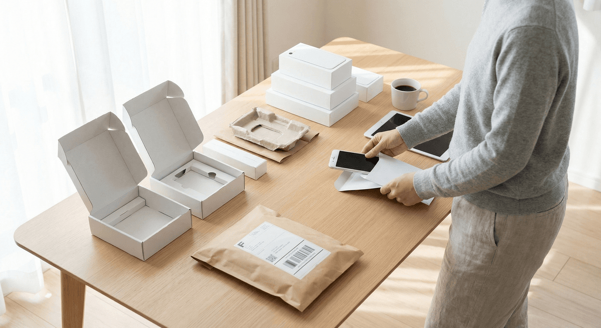 Apple products and return package illustrating Apple return policy 2026