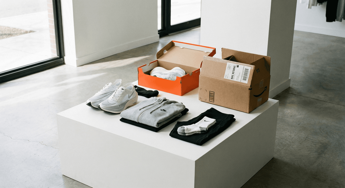 Nike shoes and apparel with return shipping label — Nike return policy 2026 guide