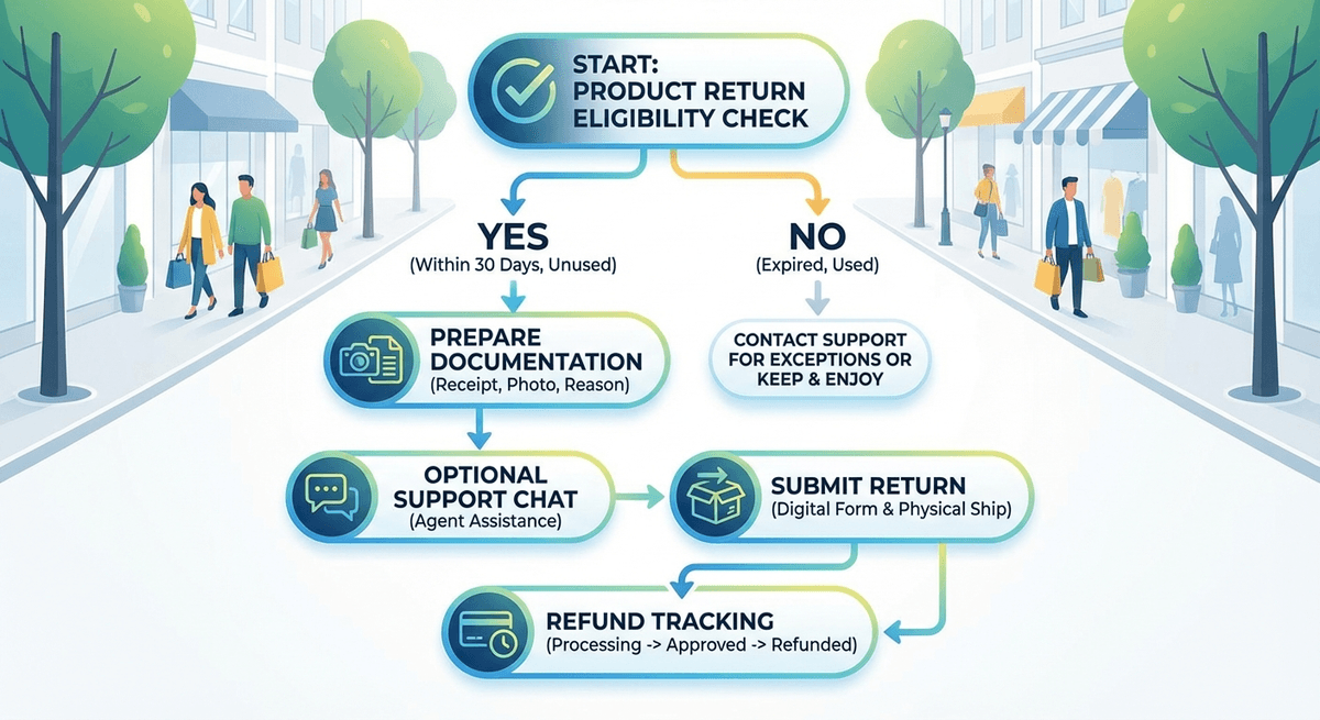 REI return decision tree for receipts, conditions, and follow-ups